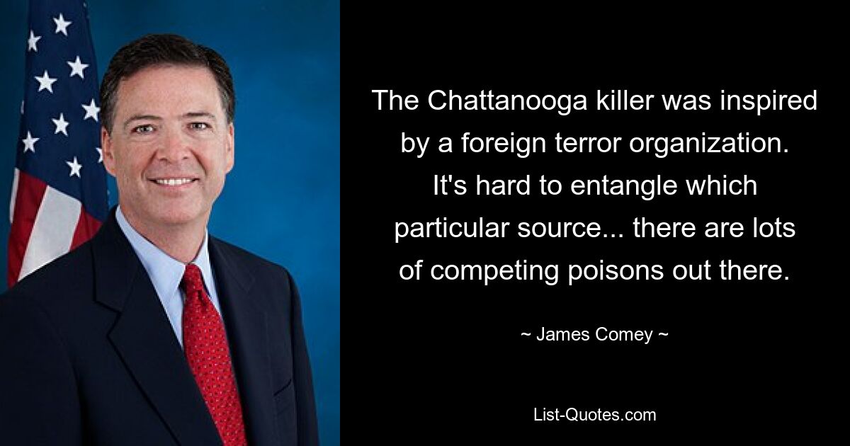 The Chattanooga killer was inspired by a foreign terror organization. It's hard to entangle which particular source... there are lots of competing poisons out there. — © James Comey