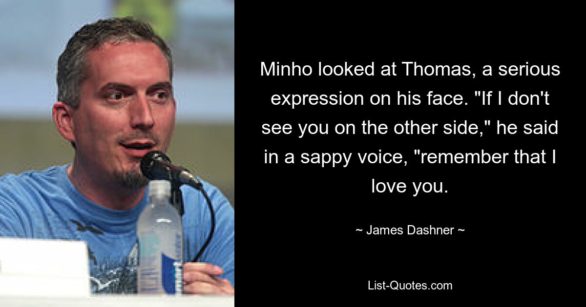 Minho looked at Thomas, a serious expression on his face. "If I don't see you on the other side," he said in a sappy voice, "remember that I love you. — © James Dashner