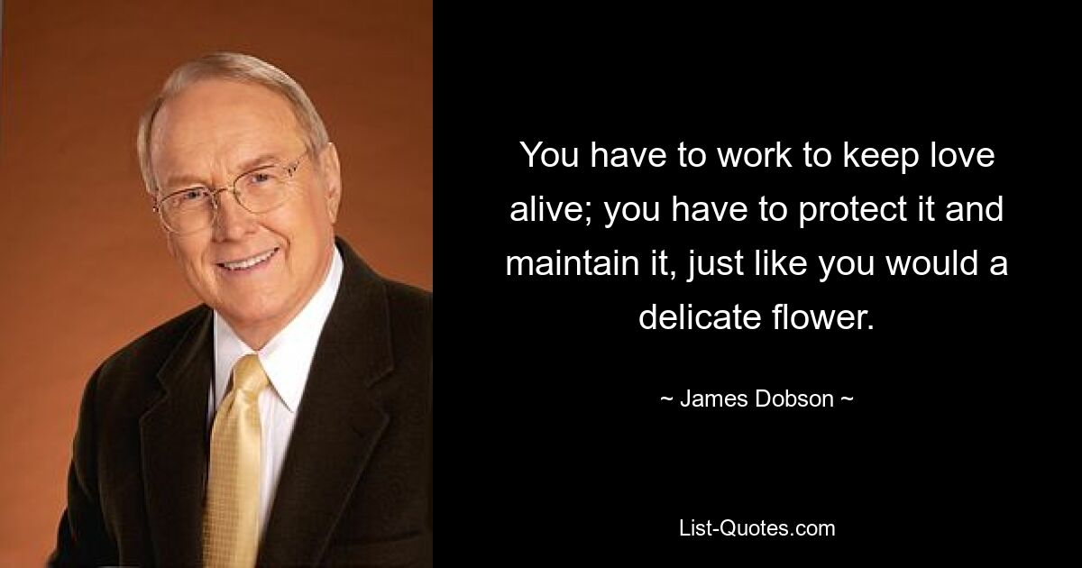 You have to work to keep love alive; you have to protect it and maintain it, just like you would a delicate flower. — © James Dobson