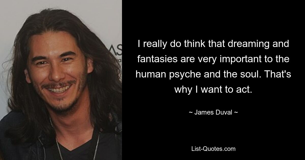 I really do think that dreaming and fantasies are very important to the human psyche and the soul. That's why I want to act. — © James Duval