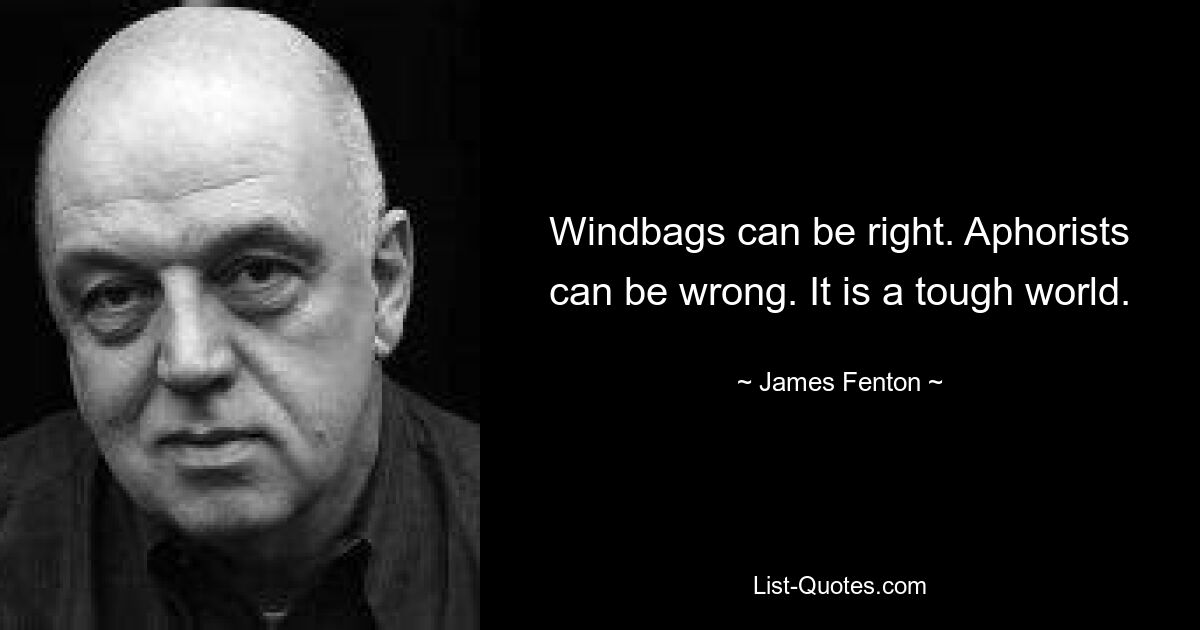 Windbags can be right. Aphorists can be wrong. It is a tough world. — © James Fenton