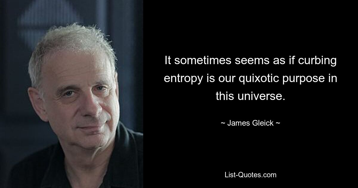 It sometimes seems as if curbing entropy is our quixotic purpose in this universe. — © James Gleick