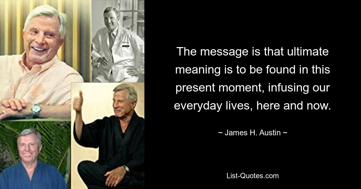 The message is that ultimate meaning is to be found in this present moment, infusing our everyday lives, here and now. — © James H. Austin