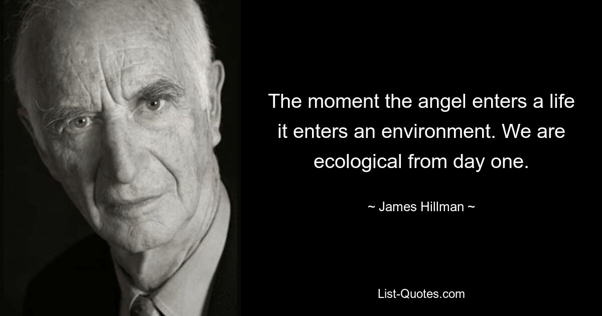 The moment the angel enters a life it enters an environment. We are ecological from day one. — © James Hillman