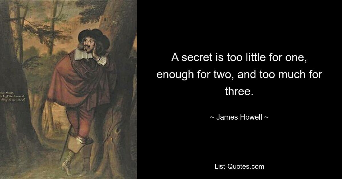 A secret is too little for one, enough for two, and too much for three. — © James Howell