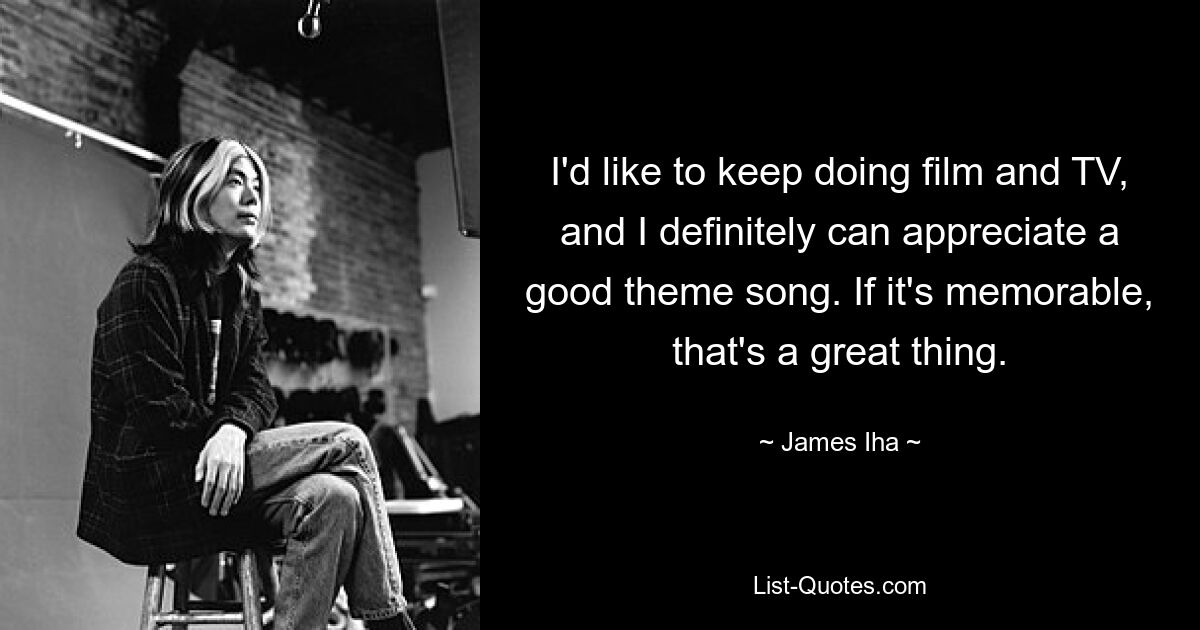 I'd like to keep doing film and TV, and I definitely can appreciate a good theme song. If it's memorable, that's a great thing. — © James Iha