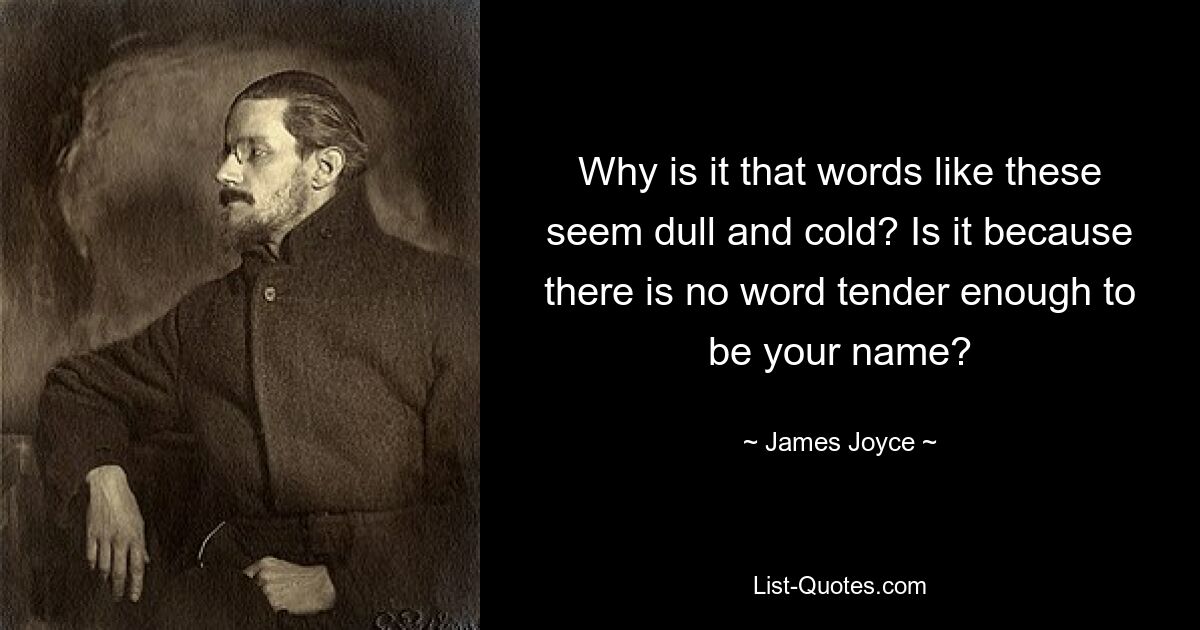 Why is it that words like these seem dull and cold? Is it because there is no word tender enough to be your name? — © James Joyce