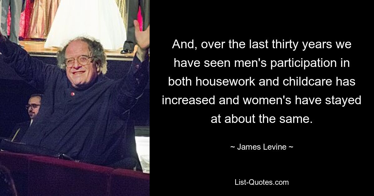 And, over the last thirty years we have seen men's participation in both housework and childcare has increased and women's have stayed at about the same. — © James Levine