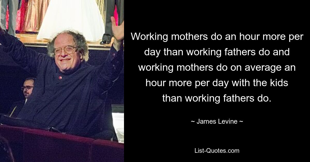 Working mothers do an hour more per day than working fathers do and working mothers do on average an hour more per day with the kids than working fathers do. — © James Levine