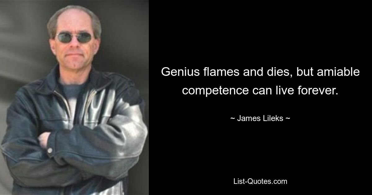 Genius flames and dies, but amiable competence can live forever. — © James Lileks