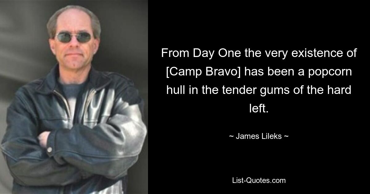 From Day One the very existence of [Camp Bravo] has been a popcorn hull in the tender gums of the hard left. — © James Lileks