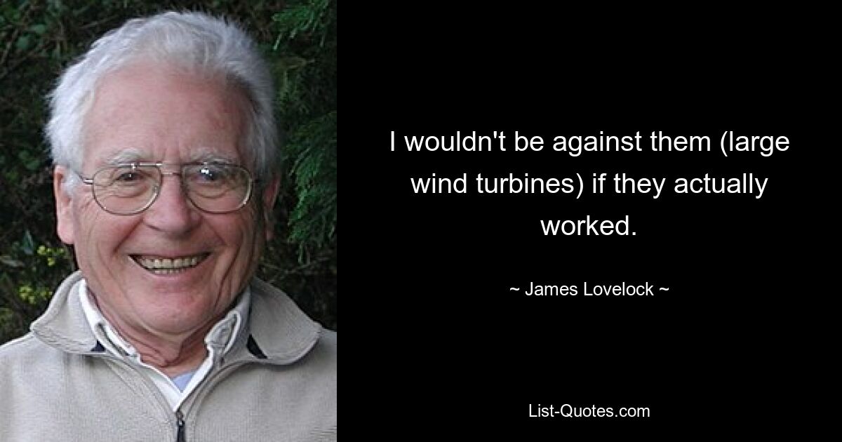 I wouldn't be against them (large wind turbines) if they actually worked. — © James Lovelock