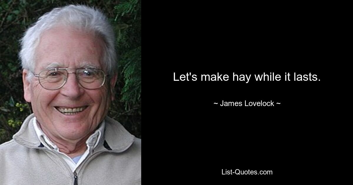 Let's make hay while it lasts. — © James Lovelock