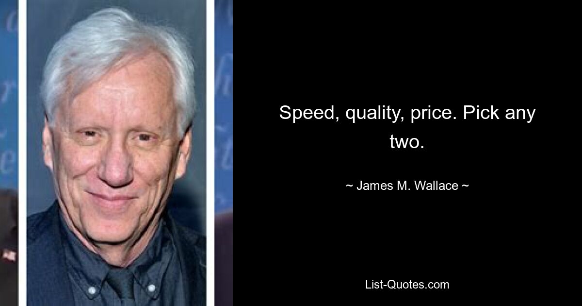 Speed, quality, price. Pick any two. — © James M. Wallace