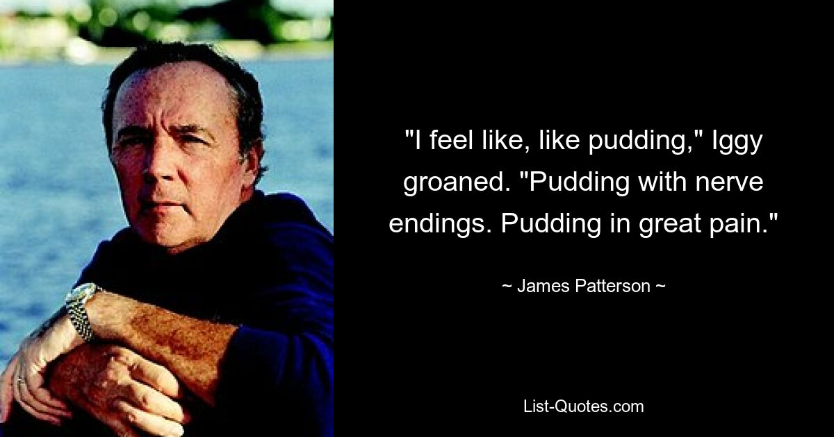 "I feel like, like pudding," Iggy groaned. "Pudding with nerve endings. Pudding in great pain." — © James Patterson