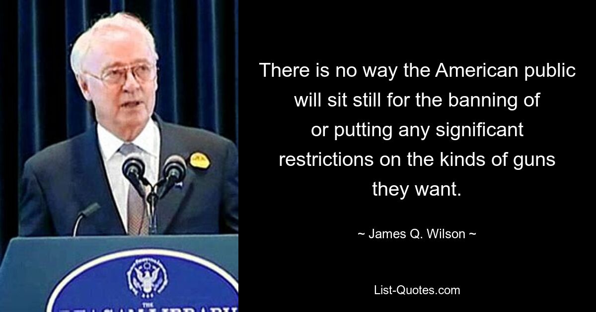 There is no way the American public will sit still for the banning of or putting any significant restrictions on the kinds of guns they want. — © James Q. Wilson