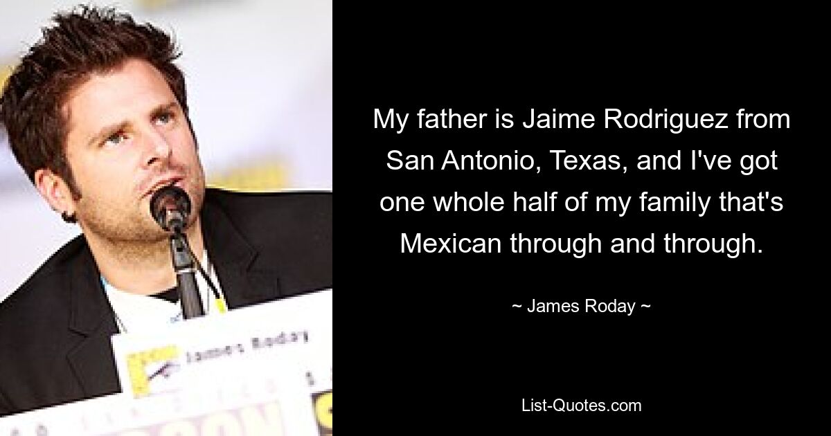 My father is Jaime Rodriguez from San Antonio, Texas, and I've got one whole half of my family that's Mexican through and through. — © James Roday