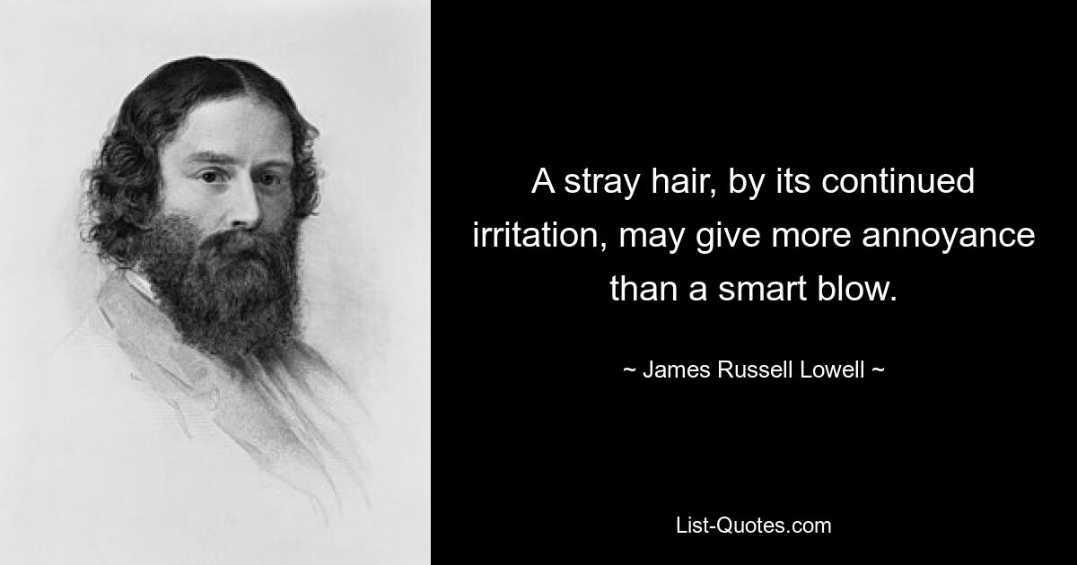 A stray hair, by its continued irritation, may give more annoyance than a smart blow. — © James Russell Lowell