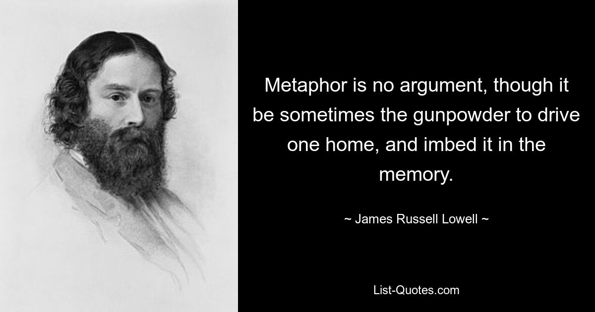 Metaphor is no argument, though it be sometimes the gunpowder to drive one home, and imbed it in the memory. — © James Russell Lowell