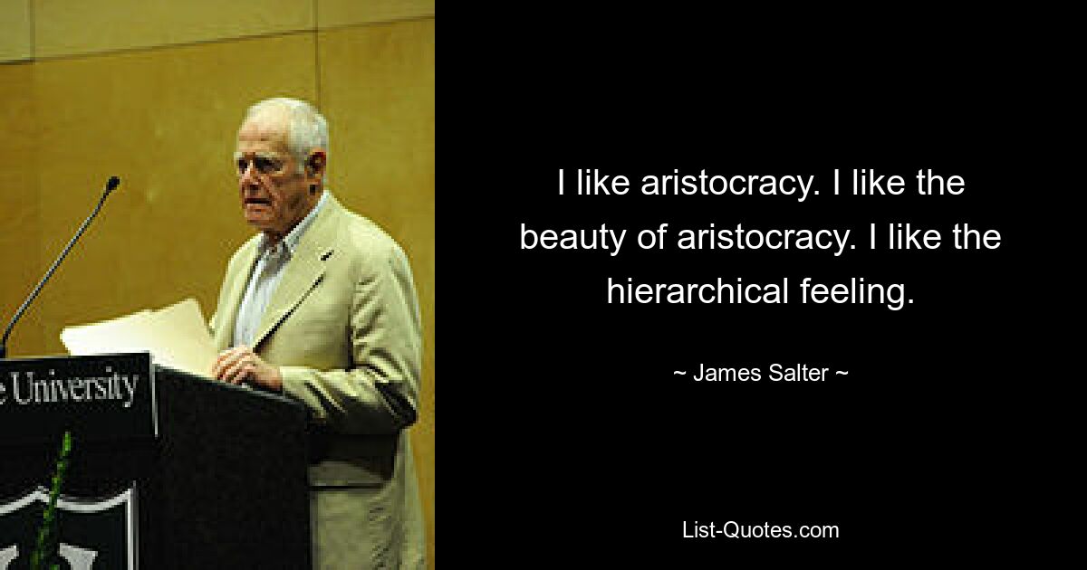 I like aristocracy. I like the beauty of aristocracy. I like the hierarchical feeling. — © James Salter