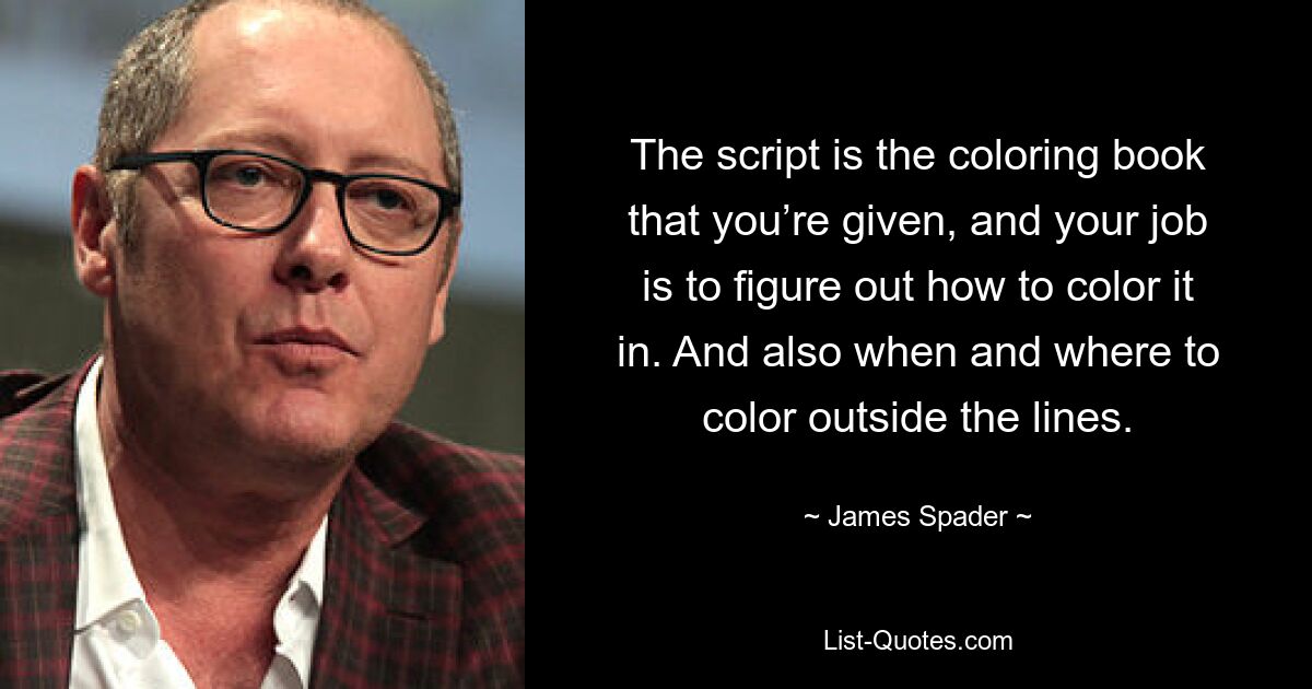 The script is the coloring book that you’re given, and your job is to figure out how to color it in. And also when and where to color outside the lines. — © James Spader