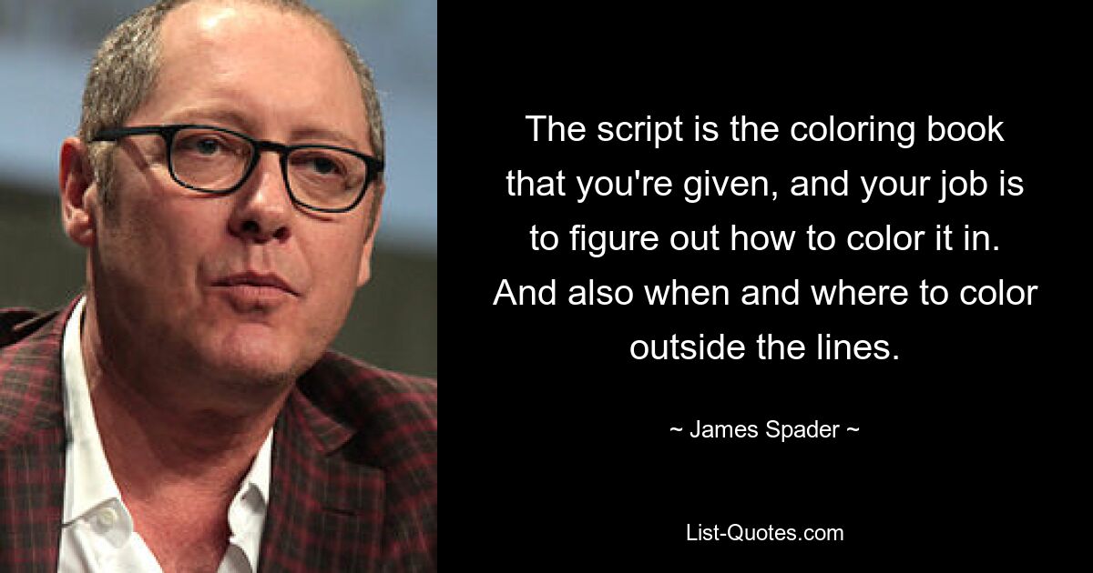 The script is the coloring book that you're given, and your job is to figure out how to color it in. And also when and where to color outside the lines. — © James Spader