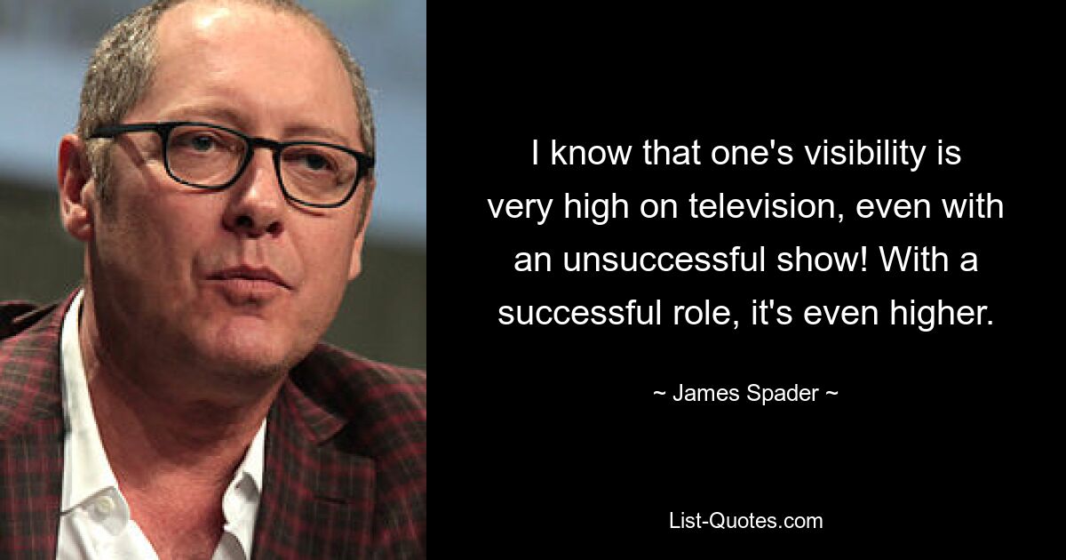 I know that one's visibility is very high on television, even with an unsuccessful show! With a successful role, it's even higher. — © James Spader