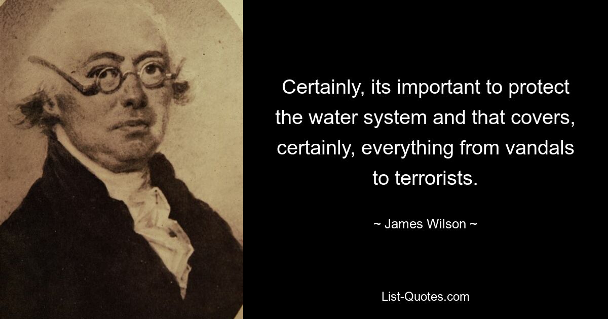 Certainly, its important to protect the water system and that covers, certainly, everything from vandals to terrorists. — © James Wilson