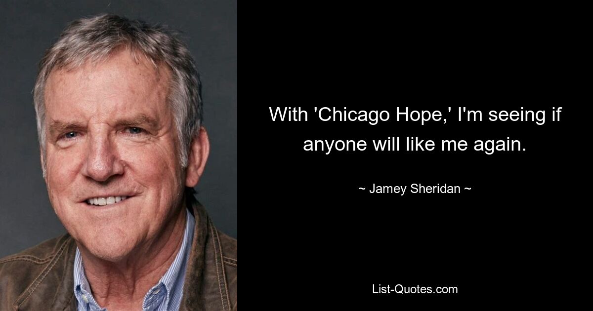 With 'Chicago Hope,' I'm seeing if anyone will like me again. — © Jamey Sheridan