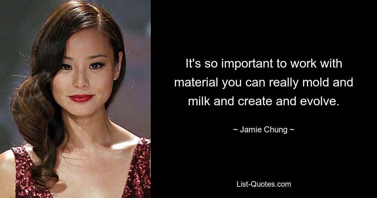 It's so important to work with material you can really mold and milk and create and evolve. — © Jamie Chung