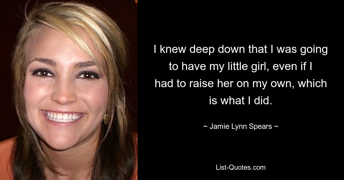 I knew deep down that I was going to have my little girl, even if I had to raise her on my own, which is what I did. — © Jamie Lynn Spears