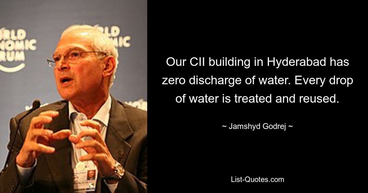 Our CII building in Hyderabad has zero discharge of water. Every drop of water is treated and reused. — © Jamshyd Godrej