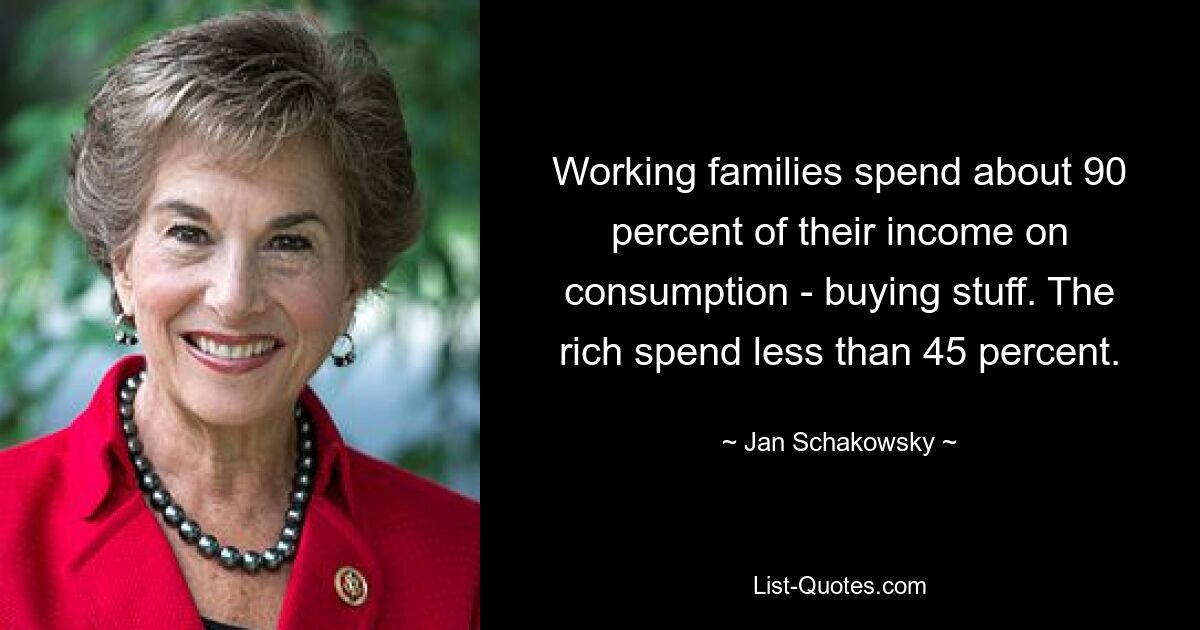 Working families spend about 90 percent of their income on consumption - buying stuff. The rich spend less than 45 percent. — © Jan Schakowsky