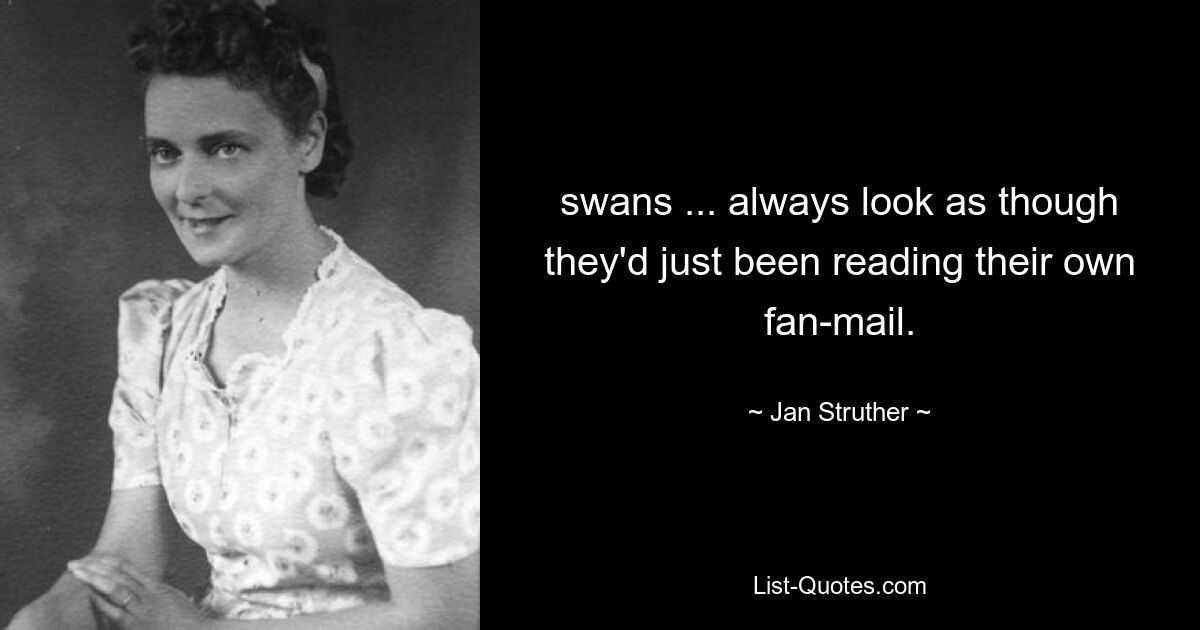 swans ... always look as though they'd just been reading their own fan-mail. — © Jan Struther