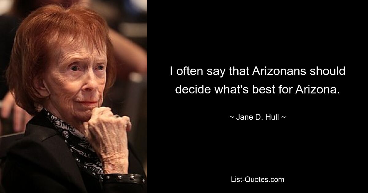 I often say that Arizonans should decide what's best for Arizona. — © Jane D. Hull