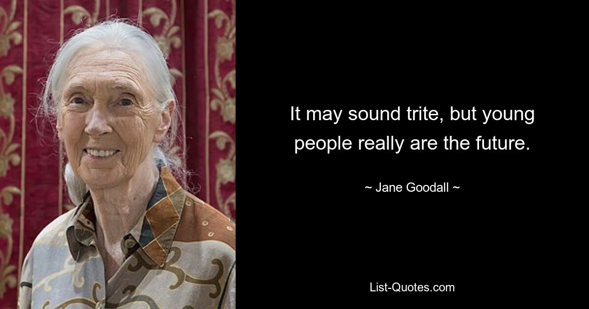 It may sound trite, but young people really are the future. — © Jane Goodall