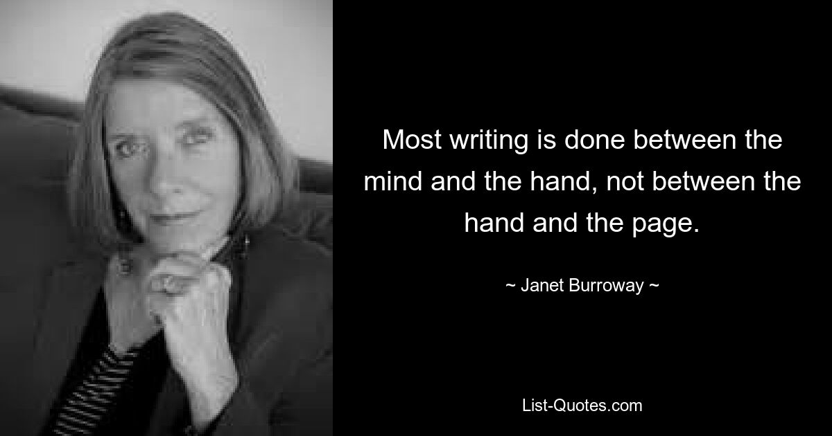 Most writing is done between the mind and the hand, not between the hand and the page. — © Janet Burroway