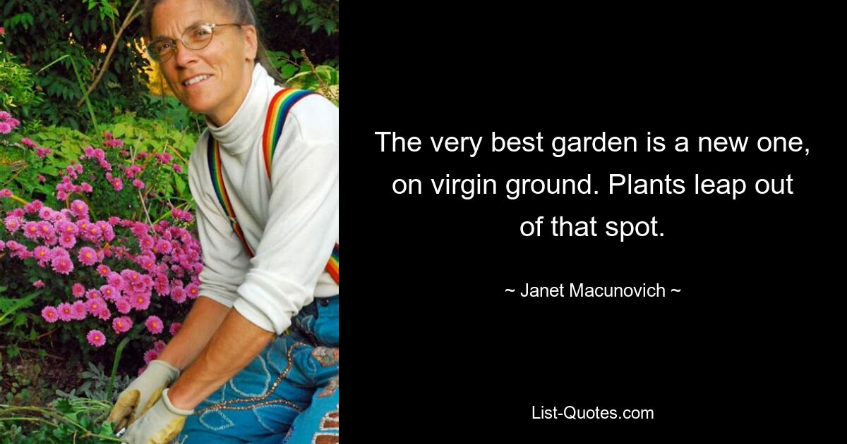 The very best garden is a new one, on virgin ground. Plants leap out of that spot. — © Janet Macunovich