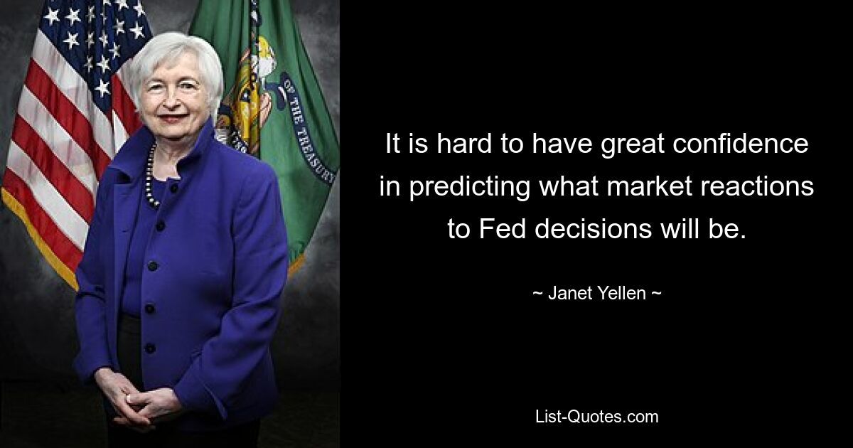 It is hard to have great confidence in predicting what market reactions to Fed decisions will be. — © Janet Yellen