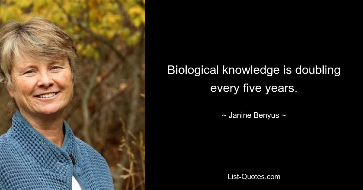 Biological knowledge is doubling every five years. — © Janine Benyus