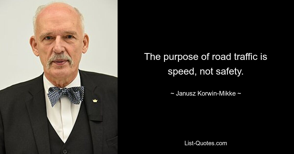 The purpose of road traffic is speed, not safety. — © Janusz Korwin-Mikke