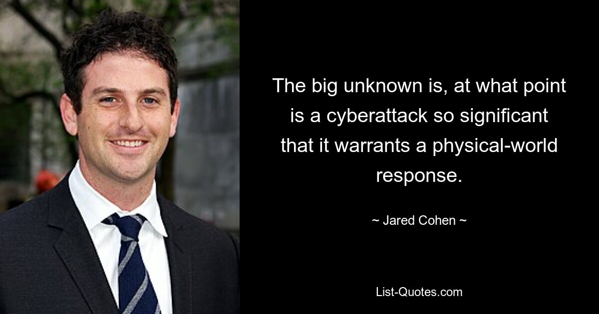 The big unknown is, at what point is a cyberattack so significant that it warrants a physical-world response. — © Jared Cohen