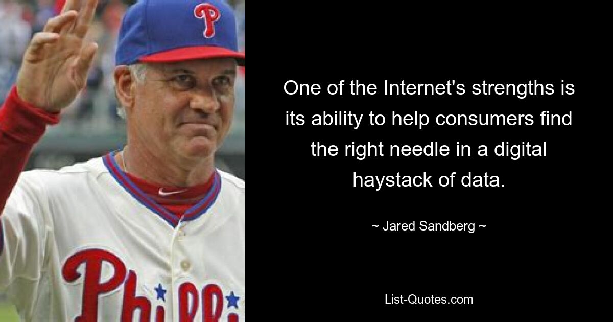 One of the Internet's strengths is its ability to help consumers find the right needle in a digital haystack of data. — © Jared Sandberg