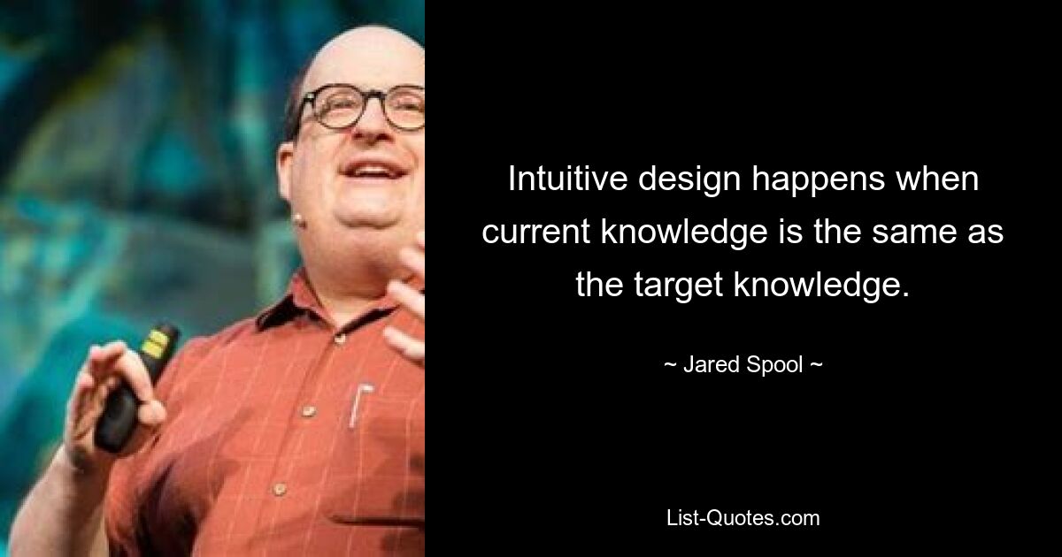 Intuitive design happens when current knowledge is the same as the target knowledge. — © Jared Spool