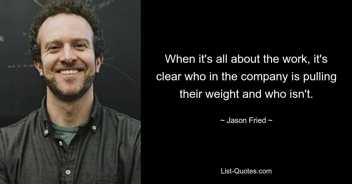 When it's all about the work, it's clear who in the company is pulling their weight and who isn't. — © Jason Fried