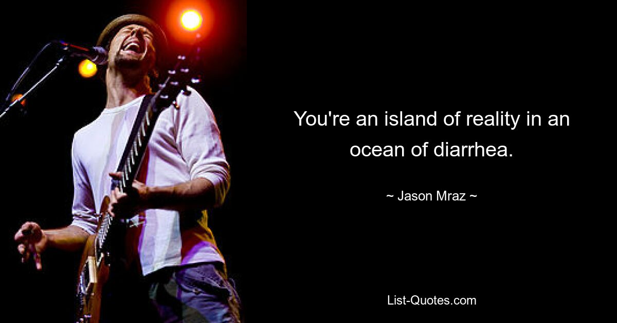 You're an island of reality in an ocean of diarrhea. — © Jason Mraz