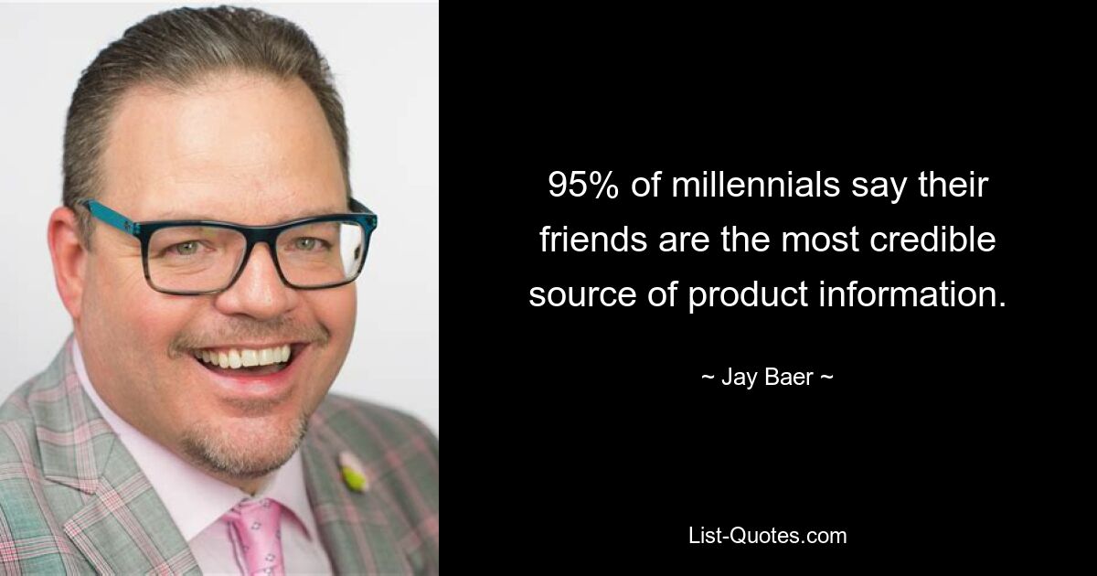 95% of millennials say their friends are the most credible source of product information. — © Jay Baer