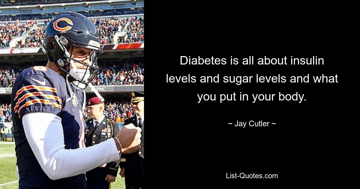 Diabetes is all about insulin levels and sugar levels and what you put in your body. — © Jay Cutler