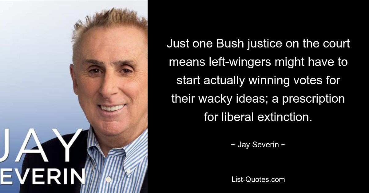 Just one Bush justice on the court means left-wingers might have to start actually winning votes for their wacky ideas; a prescription for liberal extinction. — © Jay Severin