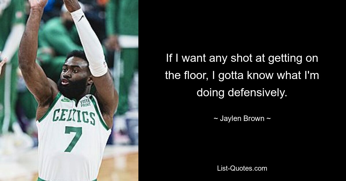 If I want any shot at getting on the floor, I gotta know what I'm doing defensively. — © Jaylen Brown